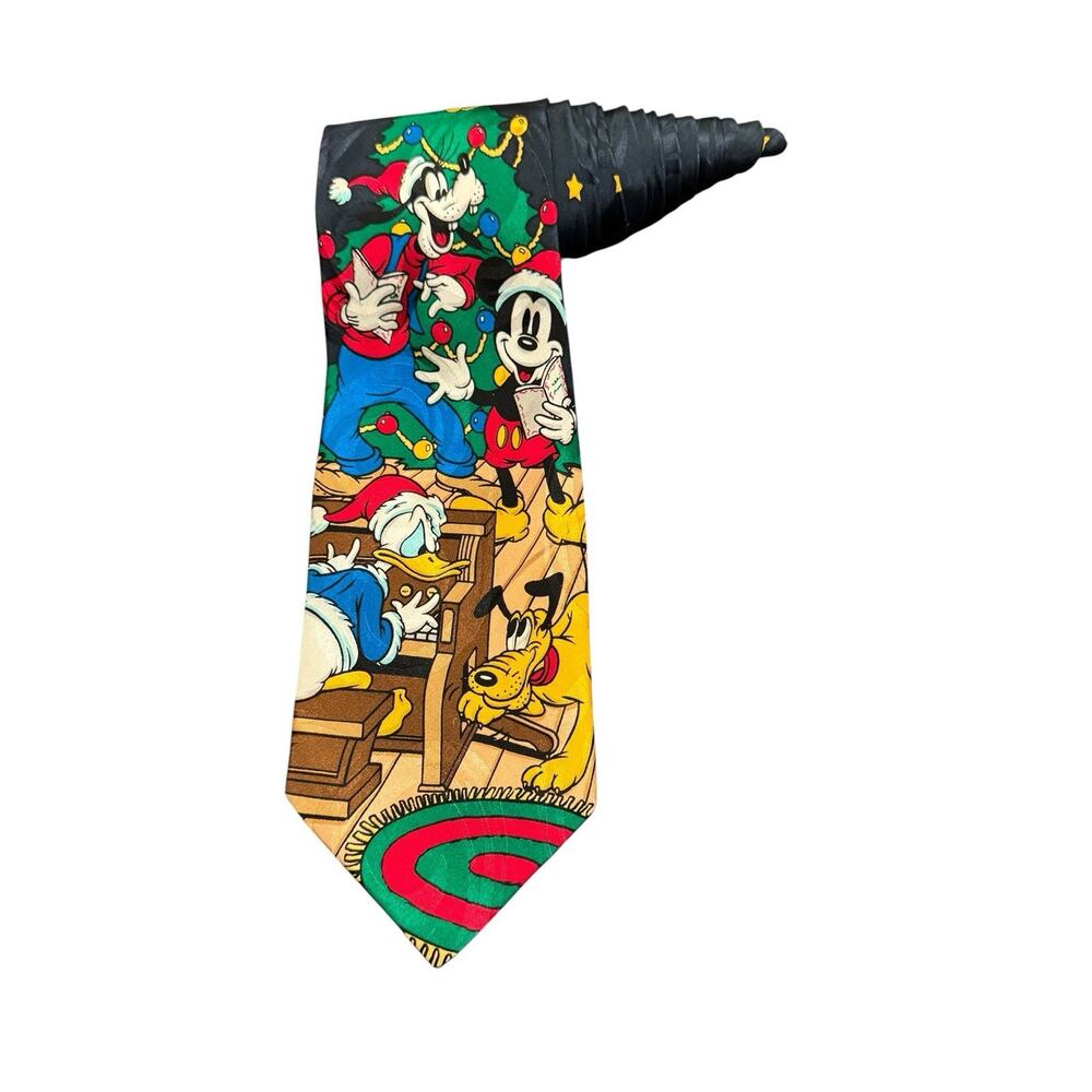 The Disney Store Christmas Mickey Mouse Goofy Donald Duck Pluto Necktie Silk